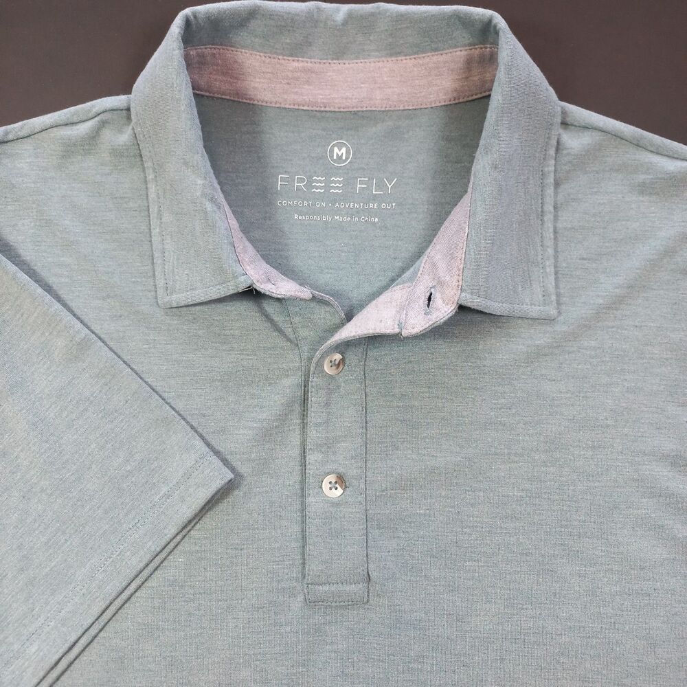Free Fly Bamboo Flex Polo Shirt Mens Medium M Heather Green Huckberry Short Slee